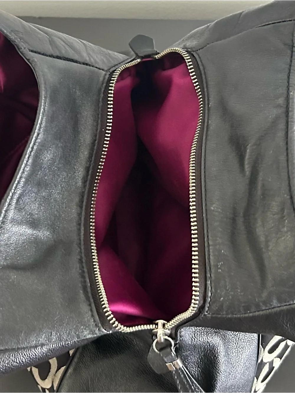 Coach Madison Signature Black Canvas Leather Shoulder Hobo Bag Large Purse
